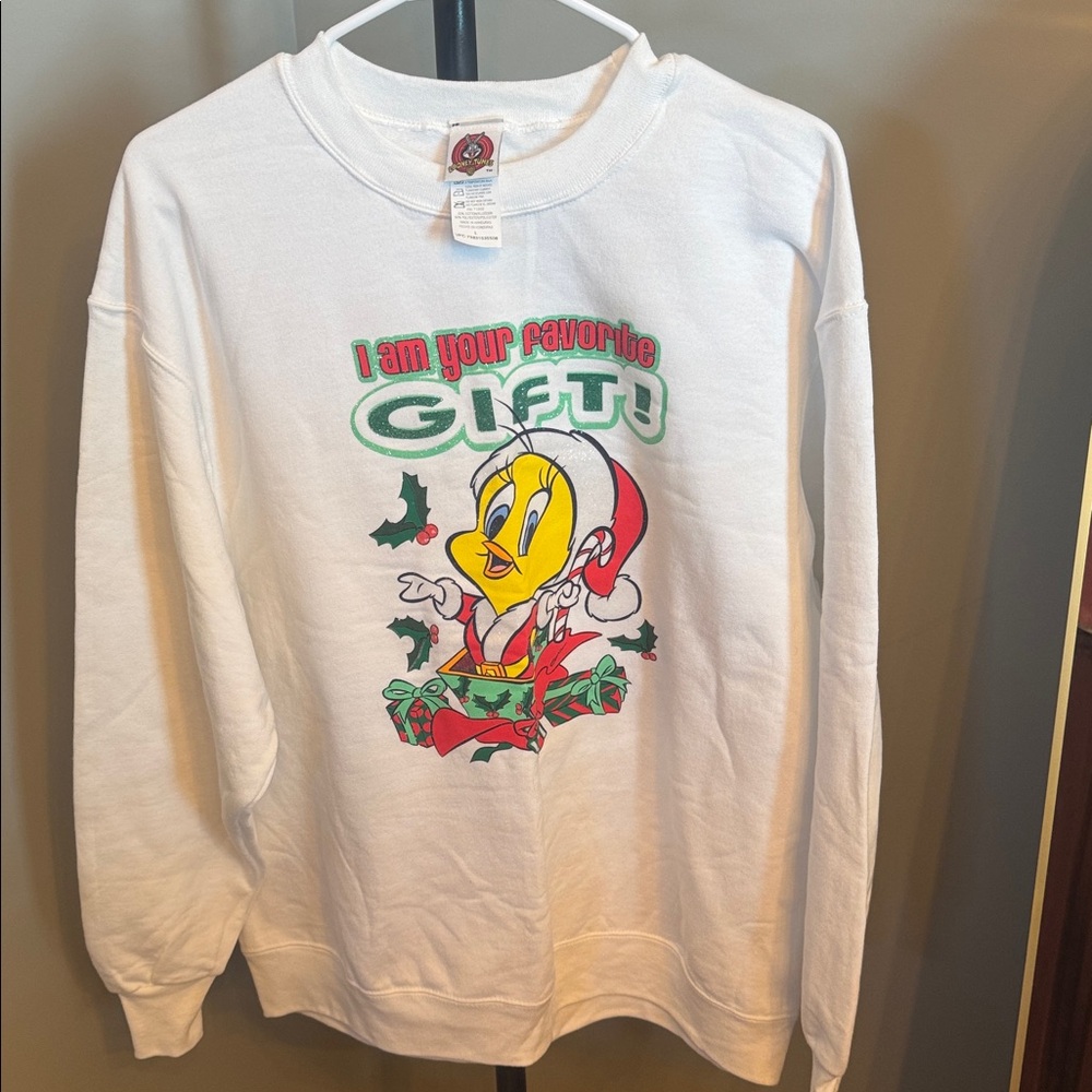 White Tweety Bird Christmas Sweatshirt Size Large